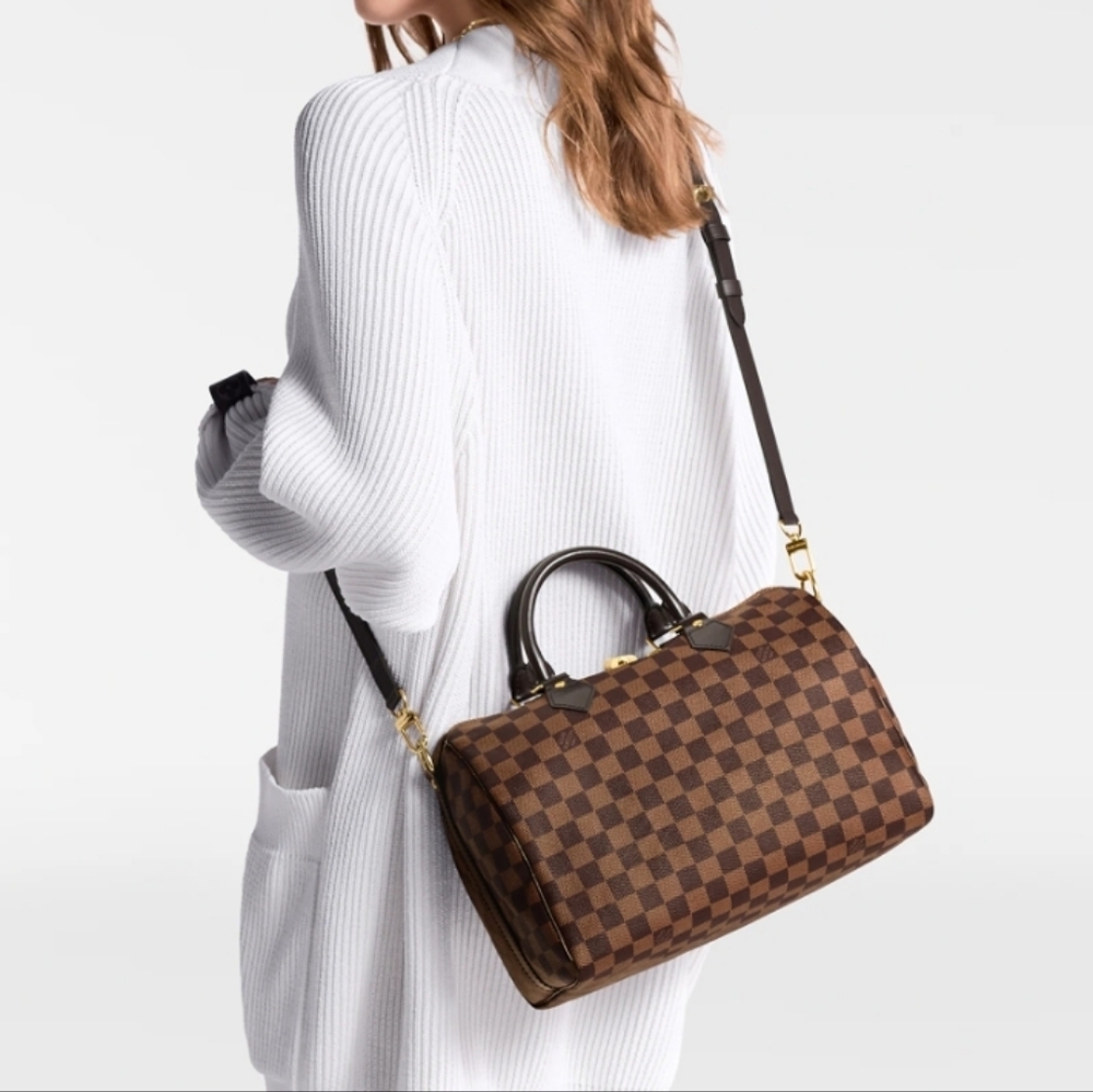 Louis Vuitton Brown Damier Ebene Satchel with Dark Brown Trim and Gold Hardware - Picture 3 of 13